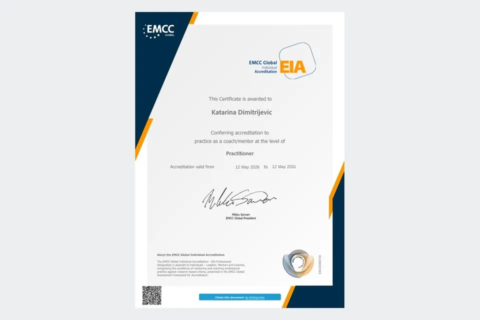 EMCC Global akreditacija Katarine Dimitrijević, nivo Practitioner